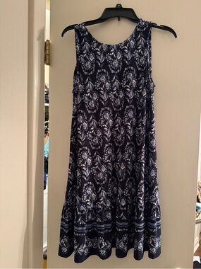 LOFT Navy and White Floral Sleeveless Mini Dress